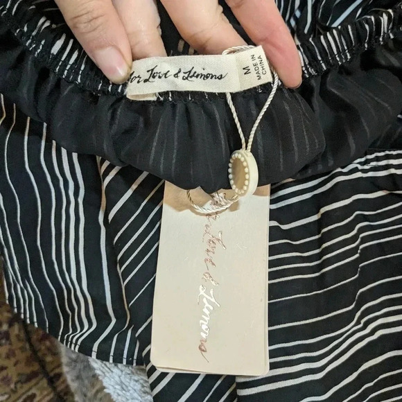 NEW For Love and Lemons One Shoulder Crop Top Striped Black White Medium - Picture 9 of 9